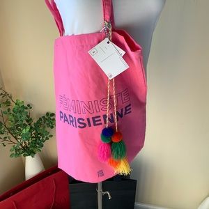 PARISIAN 100% Cotton super cute tote bag with tassels